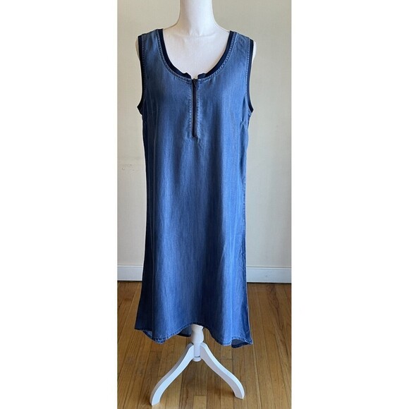 Denim & Co Size M Blue Chambray Sleeveless High Low Maxi Dress NWOT MODEST - Picture 1 of 8